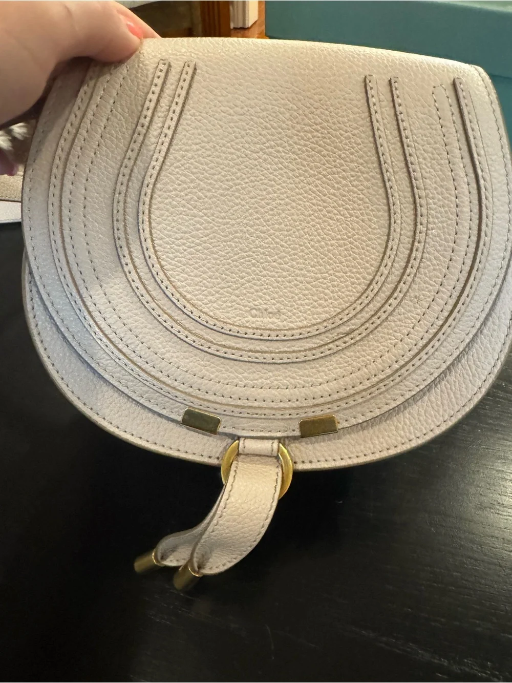 Chloe Cream Pebbled Leather Crossbody Saddle Bag - Size Small
